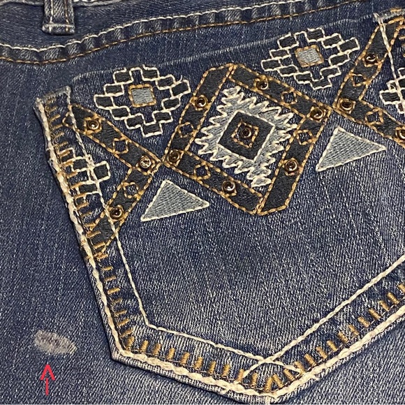 Classic Western Jeans Trending Boot Cut Mid Rise Dark Blue Embroidered Whiskers - Picture 10 of 10